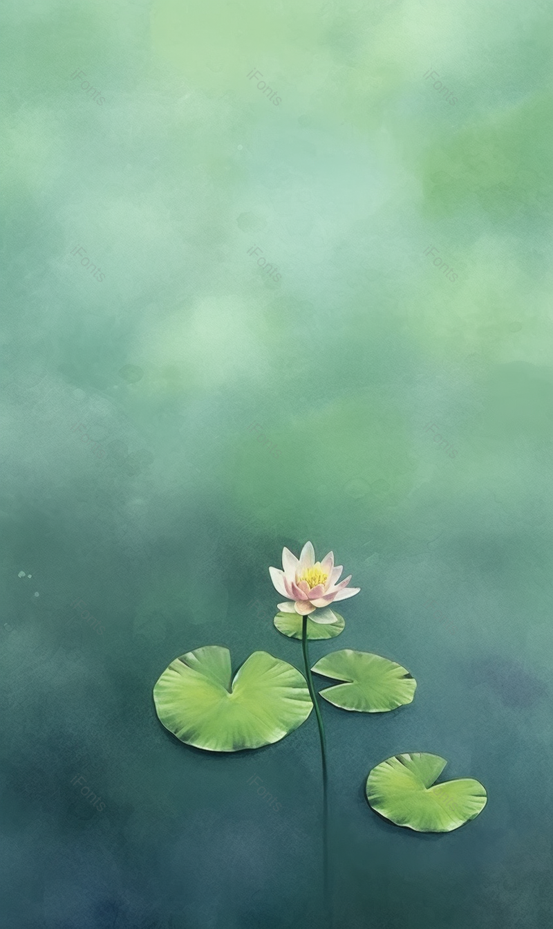 绿色唯美荷花独自摇曳手绘插画背景,插画/手绘图,插画/手绘图库,插画/手绘图下载,插画/手绘